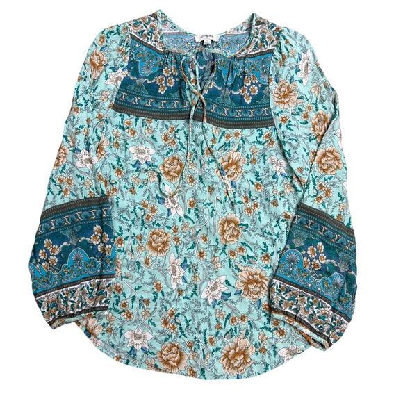 Umgee USA Women’s Small Boho Floral Peasant Blouse Top Long Sleeve Rayon - Picture 2 of 7